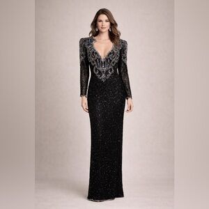 Nadine Boutique vintage 1990’s Elegant Black Beaded Evening Dress size 5/6